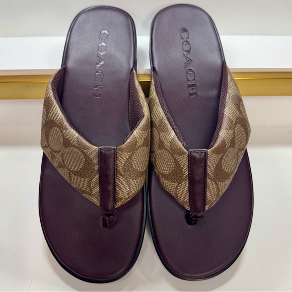 Coach Men’s Signature Canvas Flip Flop Sandals Size 10D G4921 New No Box/Tags - Picture 2 of 14